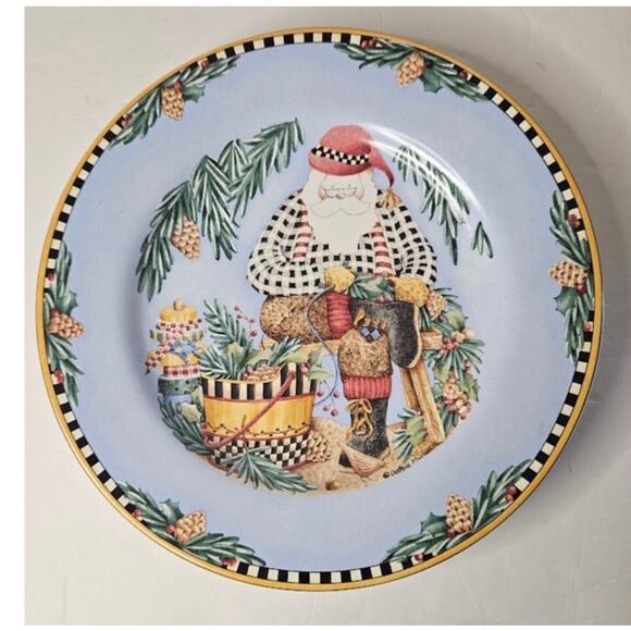 VTG Woodland Santa Plates by Debbie Mumm - Pinecone & Birdhouse Christmas 1998 - Picture 2 of 7